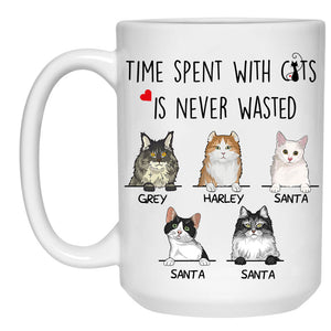 Time Spent With Cats Is Never Wasted, Custom Coffee Mug, Personalized Gifts for Cat Lovers