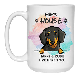 Live here too, Funny Personalized Mug, Custom Gift for Dog Lovers