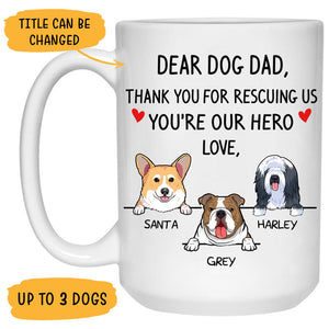 Thank You For Rescuing Me, Funny Dogs Personalized Coffee Mug with over 100 Dog Breeds, Custom Gift for Dog Lovers