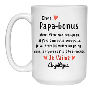 Cher Papa-bonus Merci d'être mon beau-papa, French Français, Mug Personnalisé