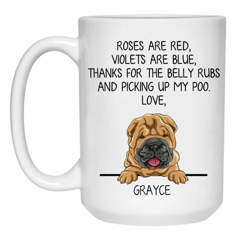 Roses are Red, Funny Shar Pei Personalized Coffee Mug, Custom Gifts for Dog Lovers