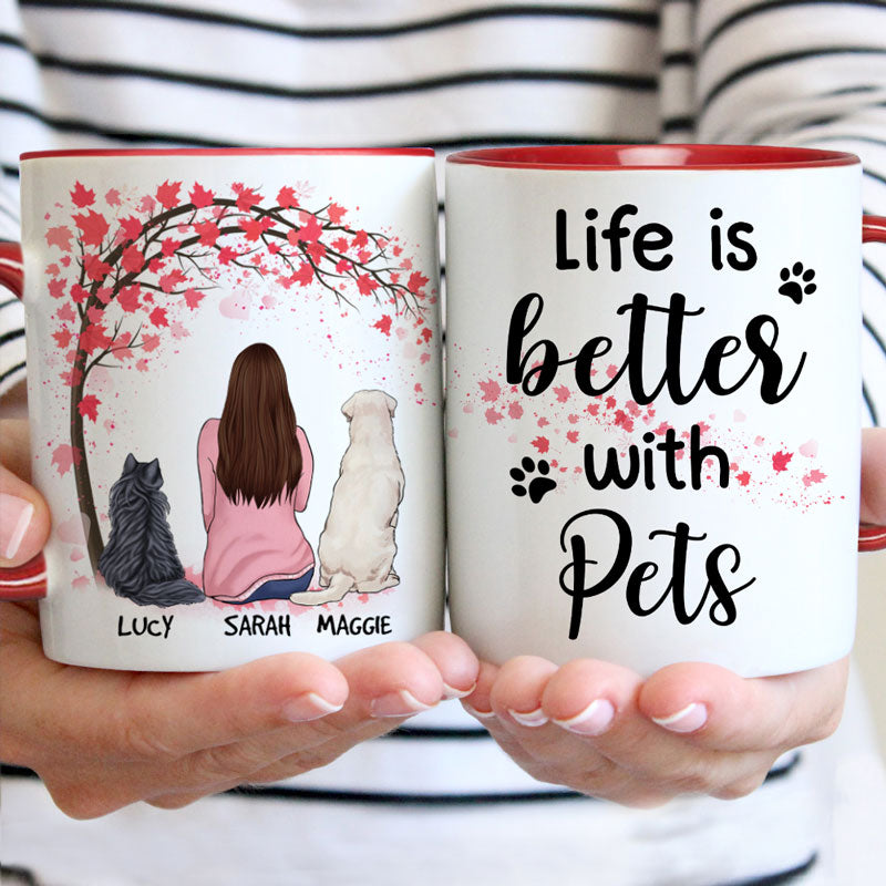 Life Is Better With Pets, Personalized Accent Mug, Custom Gift For Pet Lovers