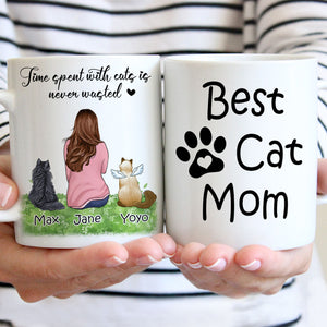 Time Spent With Cats Is Never Wasted, Personalized Accent Mug, Custom Gift For Cat Lovers, Mother's Day Gifts