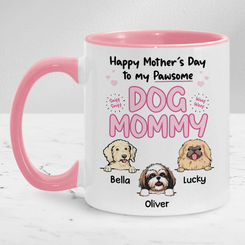 Pawsome Dog Mom Dog Dad Custom Title, Personalized Accent Mug, Gift For Dog Lovers
