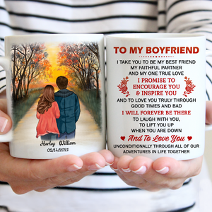 To My Boyfriend I Promise To Encourage You, Sunset, Anniversary gifts, Personalized Mugs, Valentine's Day gift