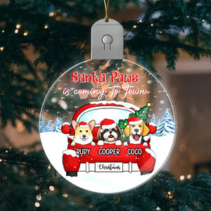 Santa Paws Is Coming, Personalized LED Acrylic Ornament, Gift for Dog Lovers