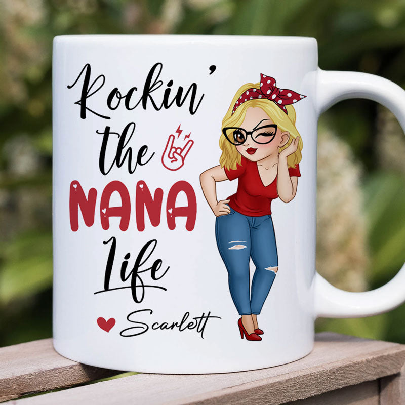 Rockin' The Nana Life, Personalized Accent Mug, Gift For Mom