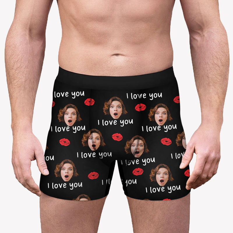 Nifty Gifty Personalised Boxers For Men, I Love You Custom Face Boxers, Funny Valentines Gifts For Him