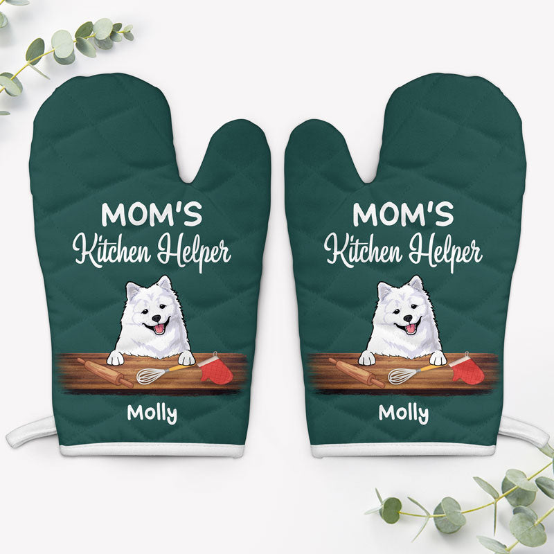Kitchen Helper Peeking Dog, Personalized Oven Mitts, Gifts For Dog Lovers
