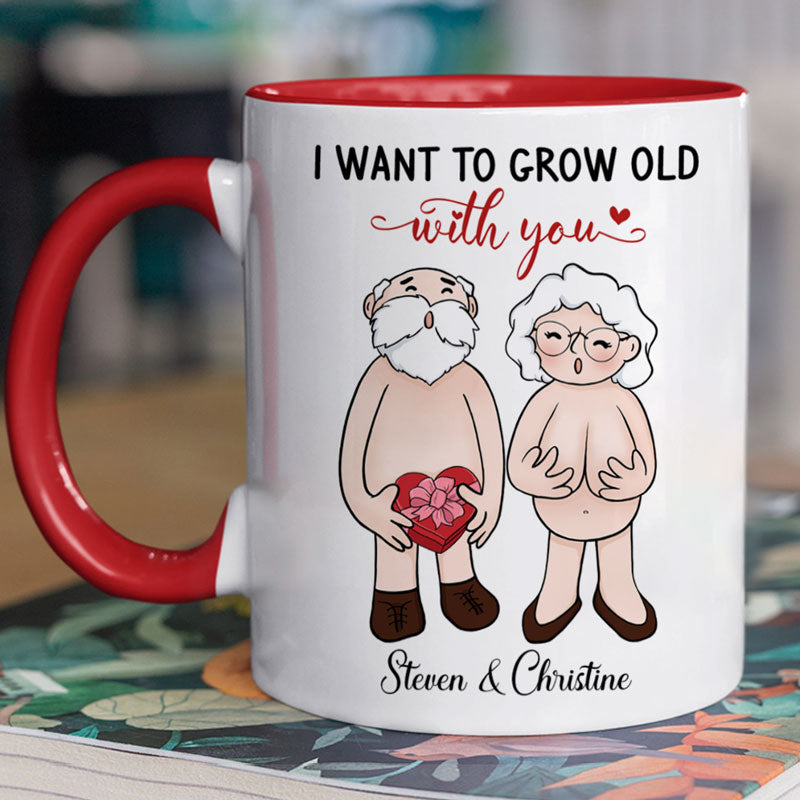 Discover I Want To Grow Old With You, Personalized Accent Mug, Anniversary Gift For Couple