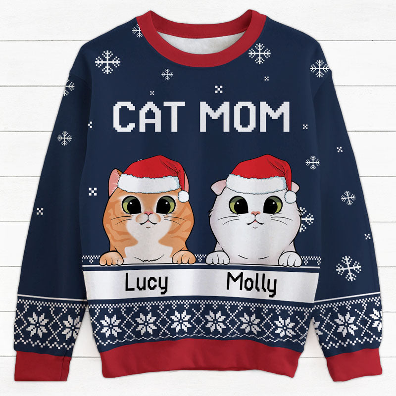 Cat Mom Cat Dad, Personalized All-Over-Print Sweatshirt, Christmas