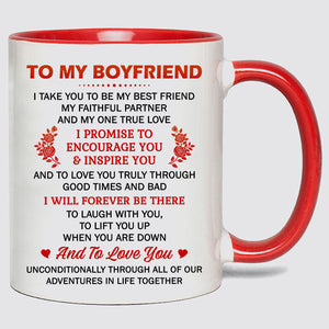 To my boyfriend Promise Encourage Inspire Street, Custom accent red mug, Anniversary gifts, Personalized love gift for him