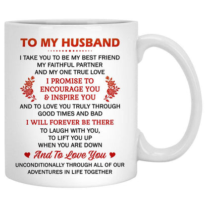To my husband Promise Encourage Inspire Street, Customized mug, Anniversary gift, Personalized love gift for him