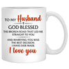 To my husband God blessed the broken road I love you, Church Wedding, Customized mug, Anniversary gifts, Personalized love gift for him