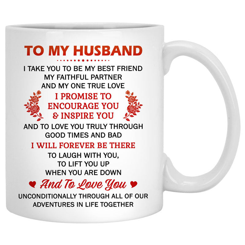To my husband Promise Encourage Inspire, Beach Wedding, Customized mug, Anniversary gifts, Personalized love gift for him