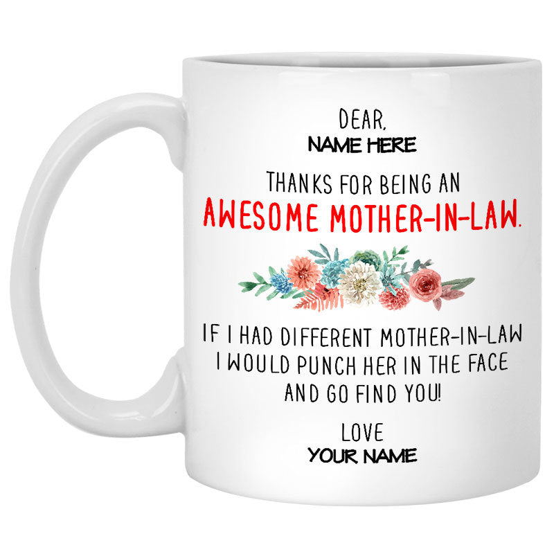 Thank you for being an awesome Mother-in-law Customized coffee mug, Personalized gift, Funny Mother's Day gift
