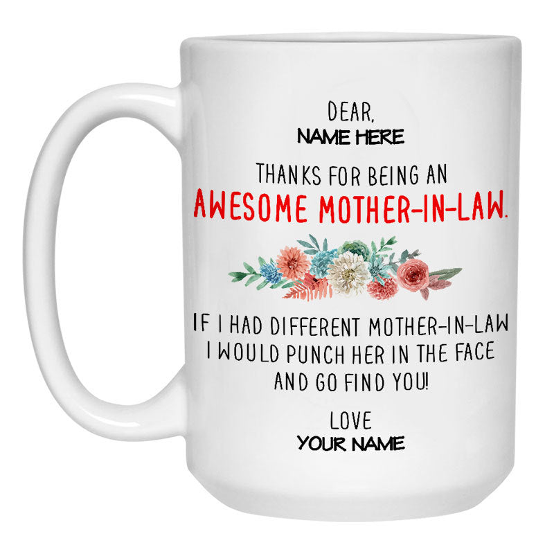 Thank you for being an awesome Mother-in-law Customized coffee mug, Personalized gift, Funny Mother's Day gift