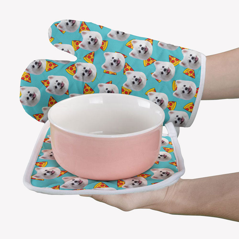 Snack Pattern Oven Mitts, Personalized Oven Mitt, Gifts For Dog Lovers, Custom Photo