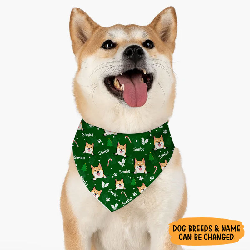 Christmas Dog Pattern Bandana, Personalized Bandana, Custom Gift For Dog Lovers