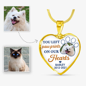 You Left Paw Prints On Our Hearts, Custom Photo, Luxury Heart Necklace, Gift for Dog Lovers, Cat Lovers