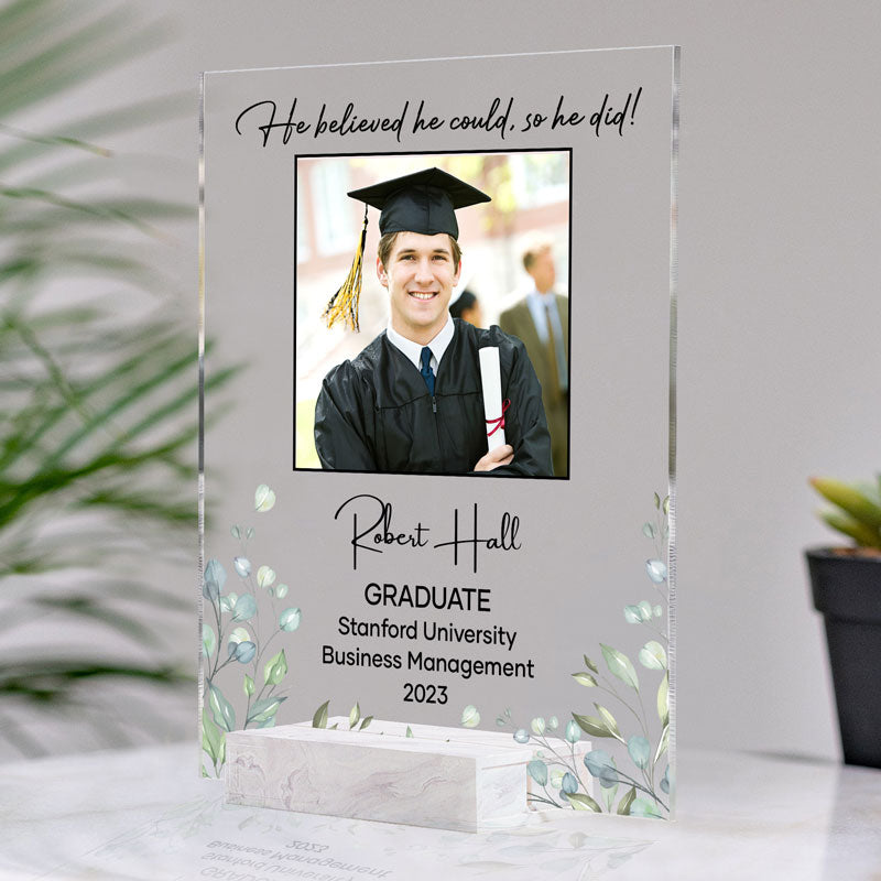 Believed She Could So She Did, Personalized Acrylic Plaque, LED Light, Graduation Gifts, Custom Photo