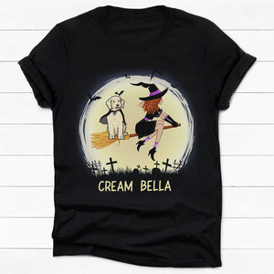 Unique Custom T Shirt, Witch and Goldendoodle, Personalized Gifts for Dog Lovers