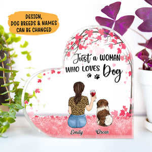 Just A Woman Loves Dogs, Personalized Heart Shaped Plaque, Gift For Dog Mom, Mother's Day Gifts