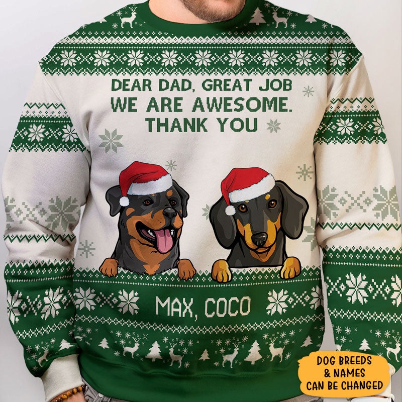 Dear Dad Great Job I'm Awesome, Personalized All-Over-Print Sweatshirt, Christmas Gift For Dog Lovers