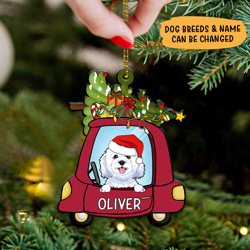 Christmas Dog Car, Personalized Shape Ornament, Gift for Dog Lovers
