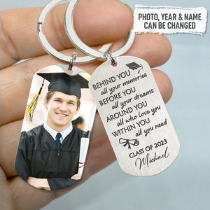 Behind You All Your Memories, Personalized Keychain, Graduation Gifts, Custom Photo