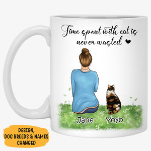 Time Spent With Cats Is Never Wasted, Personalized Accent Mug, Custom Gift For Cat Lovers, Mother's Day Gifts