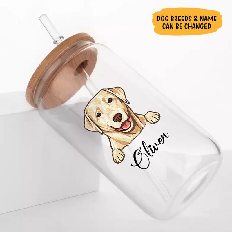 Dog Peeking Name, Personalized Glass Cup, Gifts For Dog Lovers