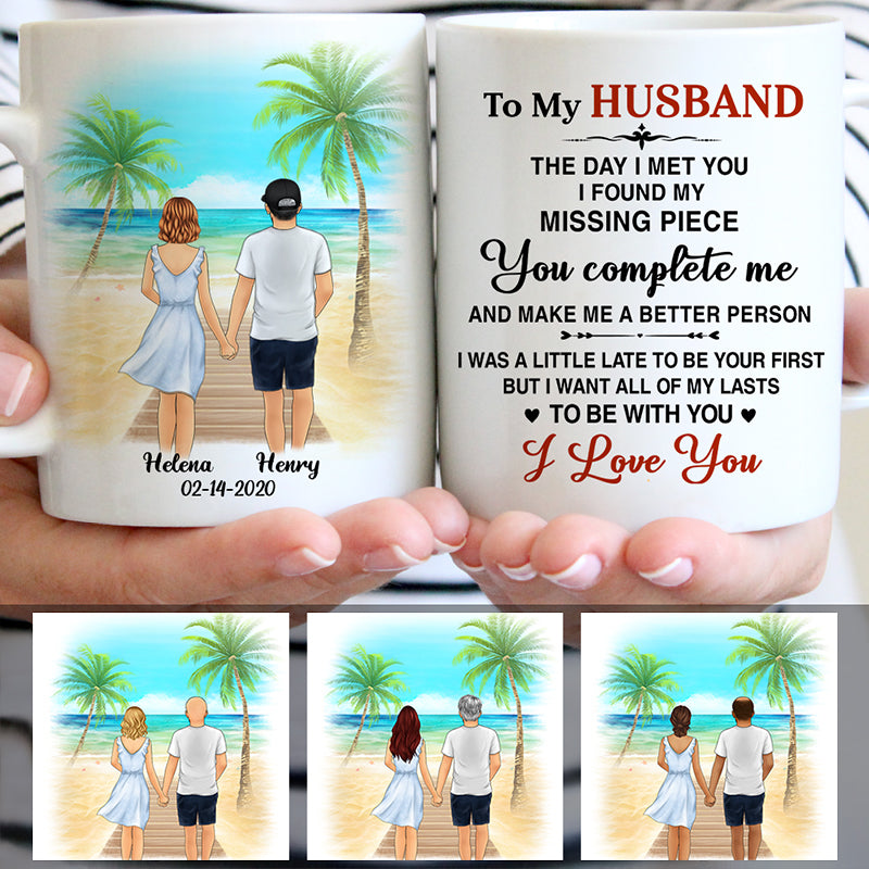 To my husband Missing piece I love you Palm Beach, Customized mug, Anniversary gifts, Personalized love gift for him
