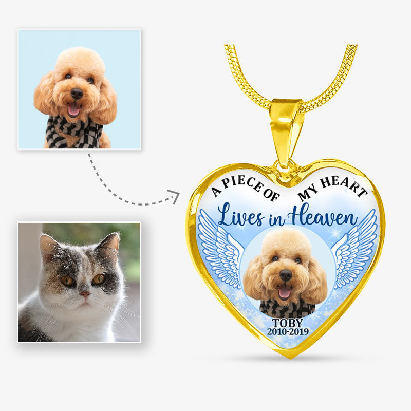 A Piece of My Heart Lives In Heaven, Pet Memorial, Custom Photo, Luxury Heart Necklace