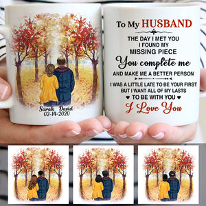 To my husband I found my missing piece, Fall mugs, Anniversary gifts, Personalized gifts for him