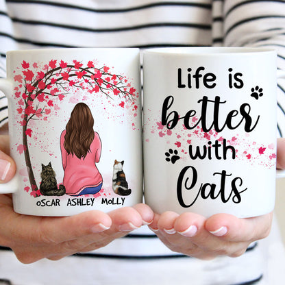 Life Is Better with Cats, Red Tree, Personalized Mugs, Custom Gifts for Cat Lovers