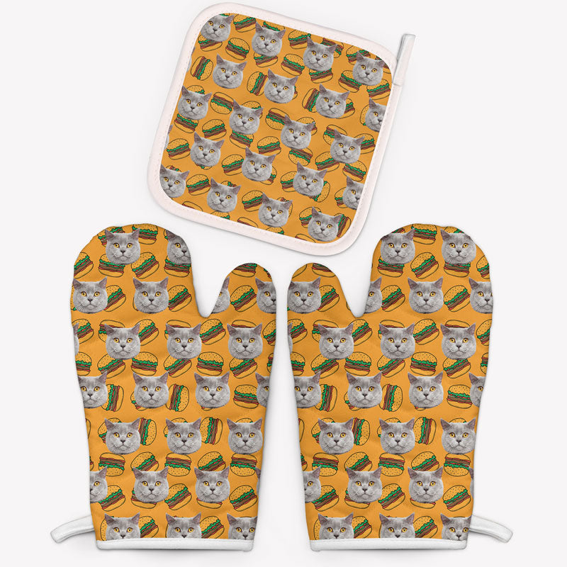 Snack Pattern Oven Mitts, Personalized Oven Mitt, Gifts For Dog Lovers, Custom Photo