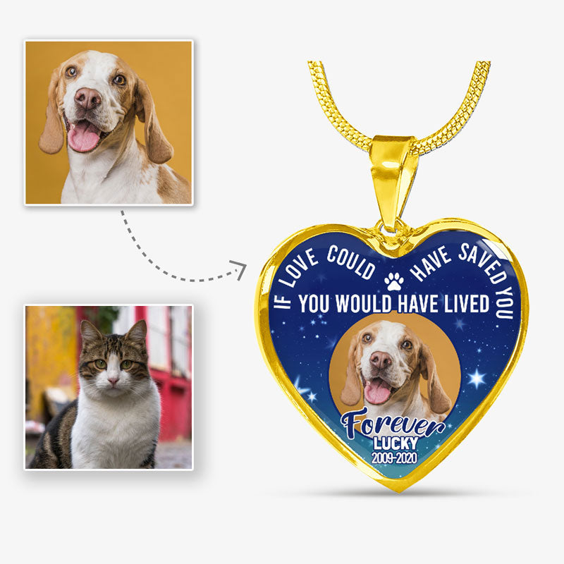 Love Saved You Forever, Pet Memorial, Custom Photo, Luxury Heart Necklace