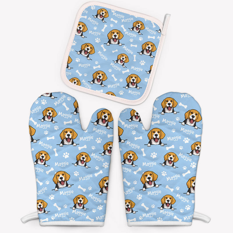 Peeking Dog Pattern Oven Mitts, Personalized Oven Mitt, Funny Gifts, Gift For Dog Lovers