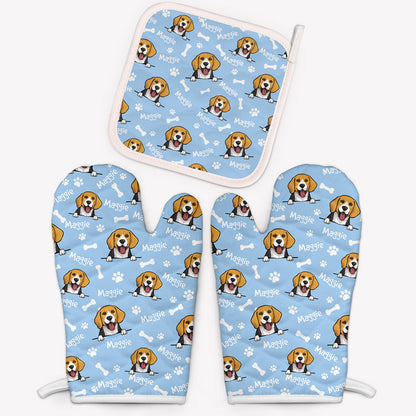 Peeking Dog Pattern Oven Mitts, Personalized Oven Mitt, Funny Gifts, Gift For Dog Lovers