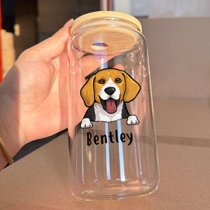 Dog Peeking Name, Personalized Glass Cup, Gifts For Dog Lovers