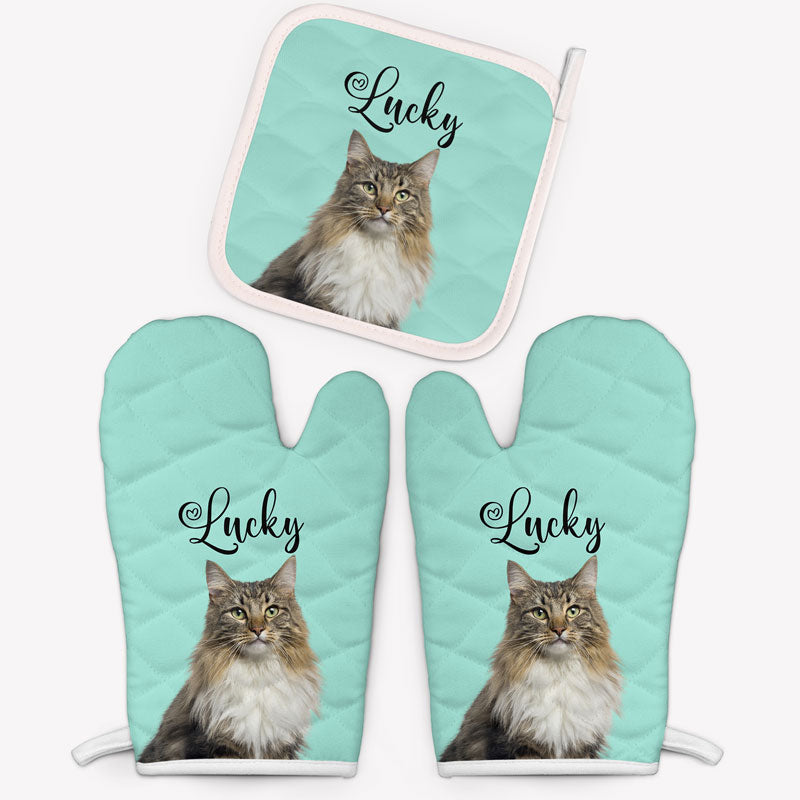 Custom Photo And Name Oven Mitt, Personalized Oven Mitt, Gifts For Pet Lovers, Funny Gifts