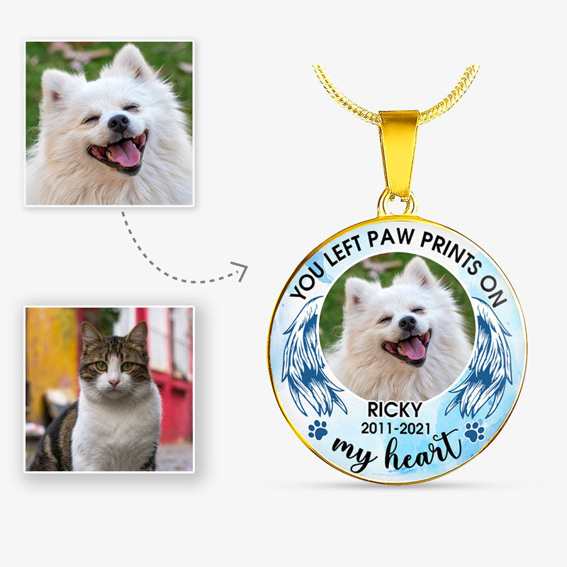 You Left Paw Prints, Pet Memorial, Custom Photo, Luxury Circle Necklace, Gift for Dog Lovers, Cat Lovers