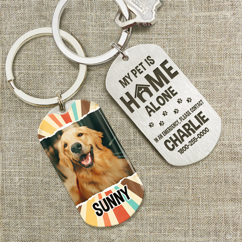 Pet Home Alone, Emergency Personalized Keychain, Gifts For Dog Lovers, Custom Photo