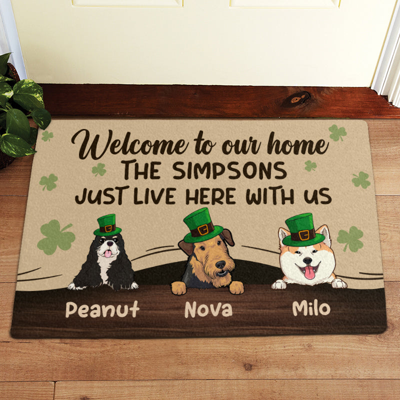 Human Just Live Here St. Patrick Doormat, Gift For Dog Lovers, Personalized St. Patrick's Day Gifts