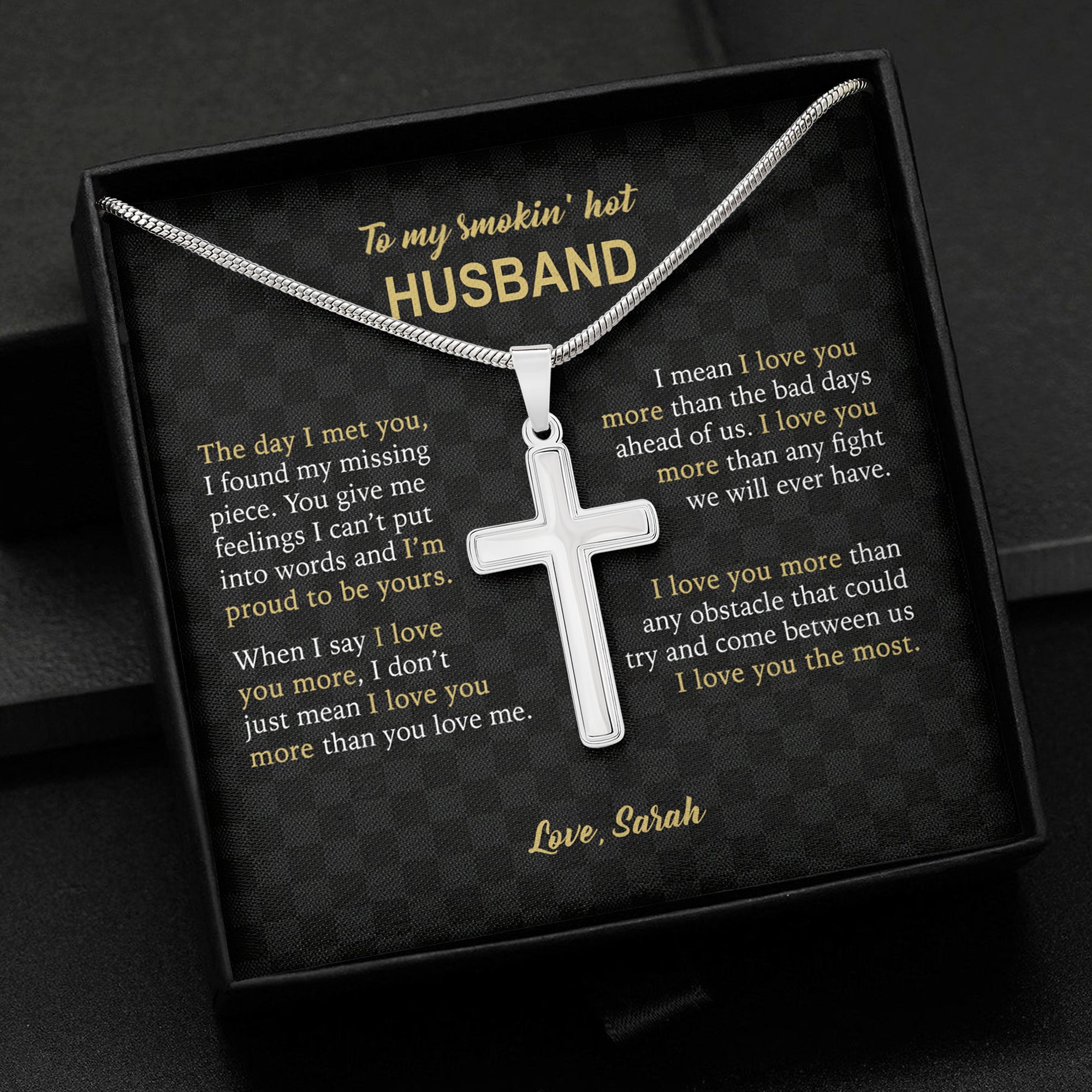 To My Husband Personalized Cross Necklace, Valentine Gift For Him