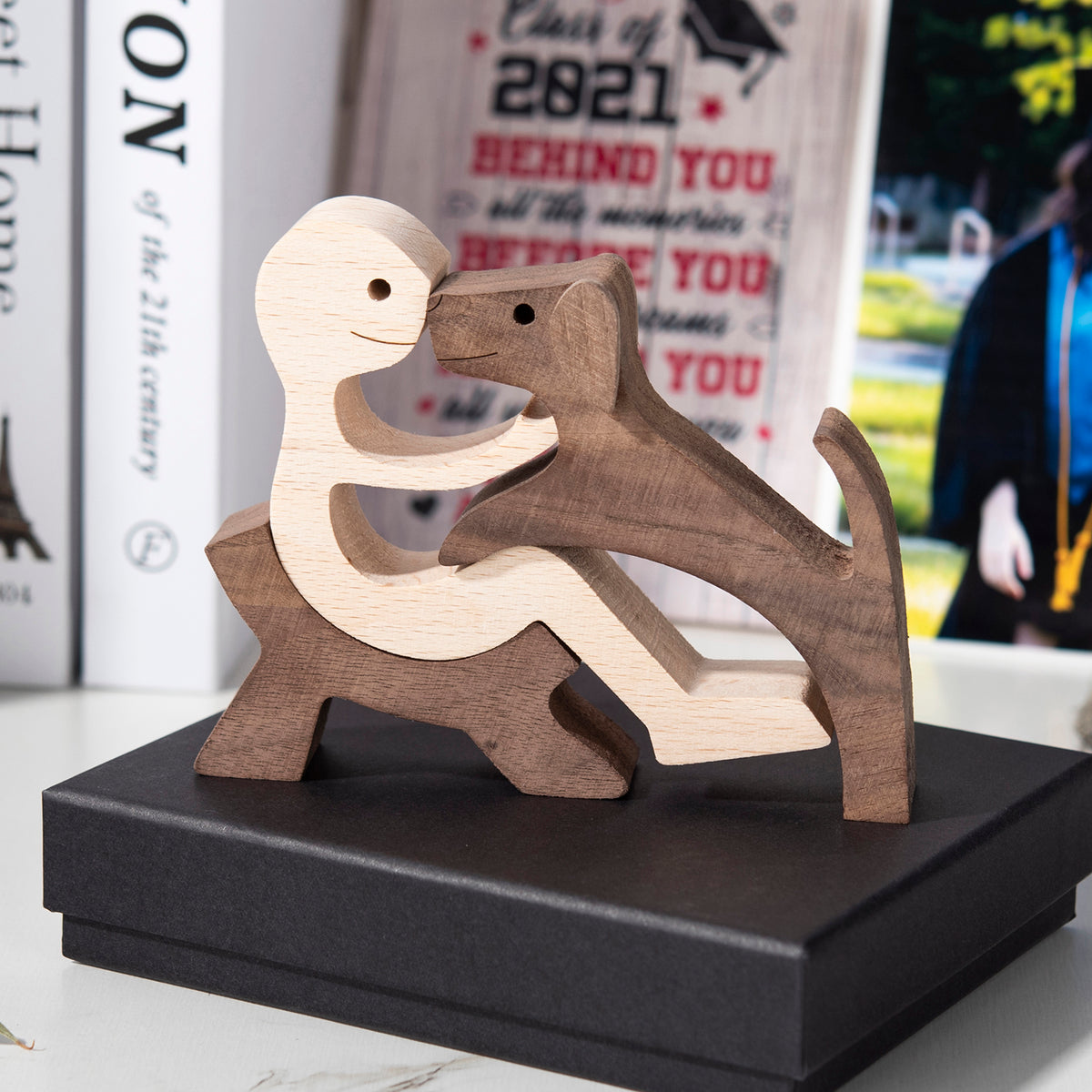 The Love Between Human And Pet, Wooden Pet Carvings, Wood Sculpture, Gifts For Pet Lovers