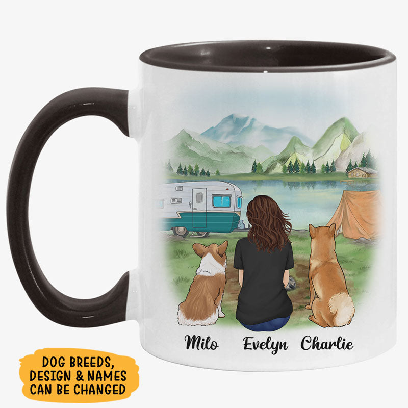 Dogs And Camping Make Me Happy, Personalized Accent Mug, Custom Gift For Dog Lovers