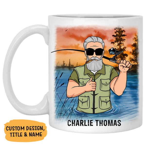 Reel Cool Fishing Papa Front & Back Coffee Mug