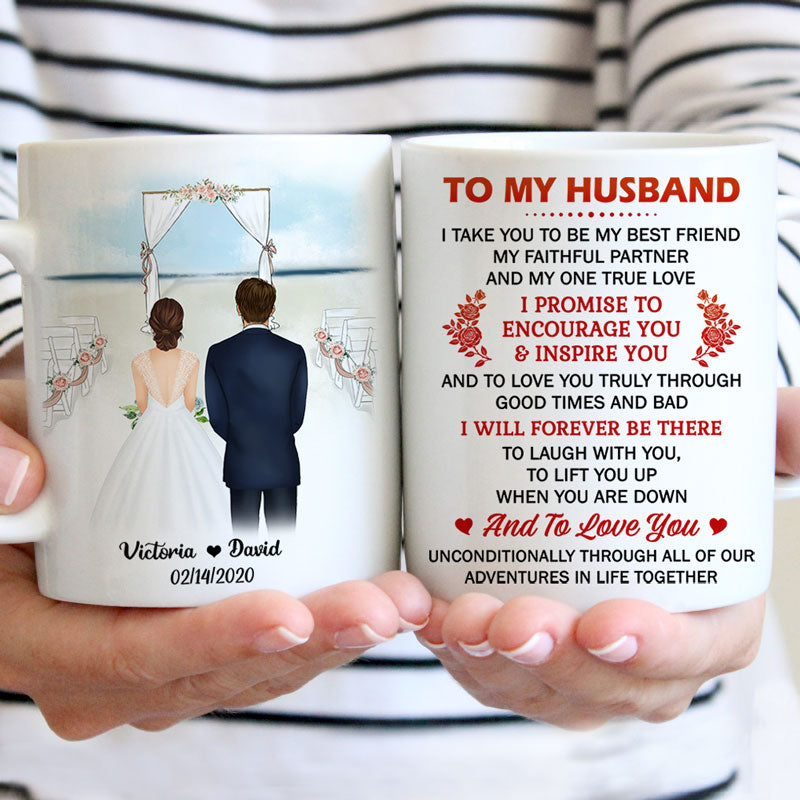 To my husband Promise Encourage Inspire, Beach Wedding, Customized mug, Anniversary gifts, Personalized love gift for him